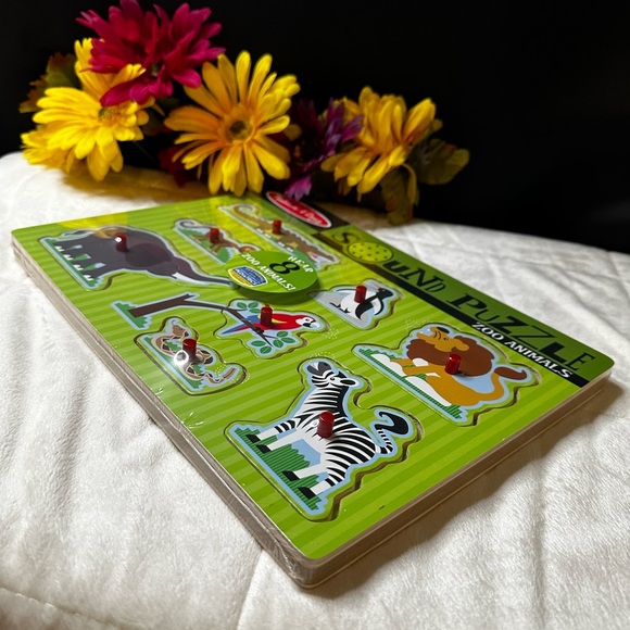 2 NEW Melissa & Doug Zoo & Farm Animals Wooden Peg Sound 8pc Puzzles 🧩 2Yrs+ - Picture 5 of 16